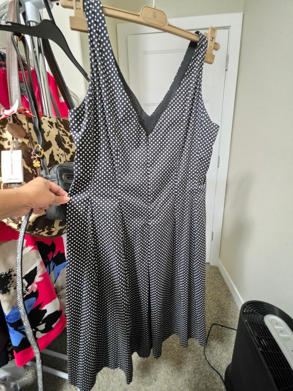 Black White Polka Dot V-Neck Dress Size 8